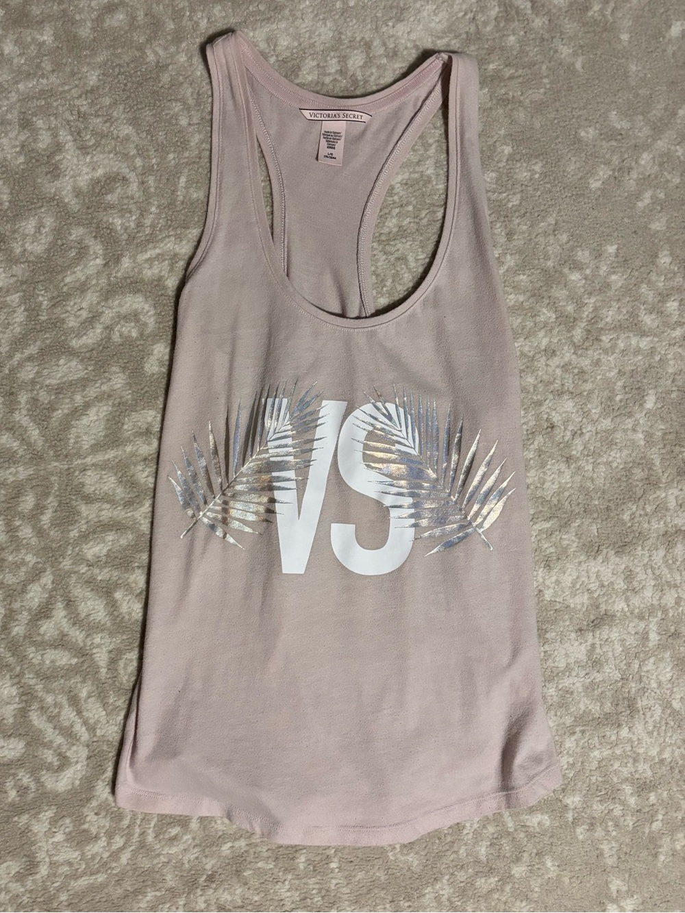 Victoria's Secret Womans Racer Back Tank Tropical Pink White & Metallic